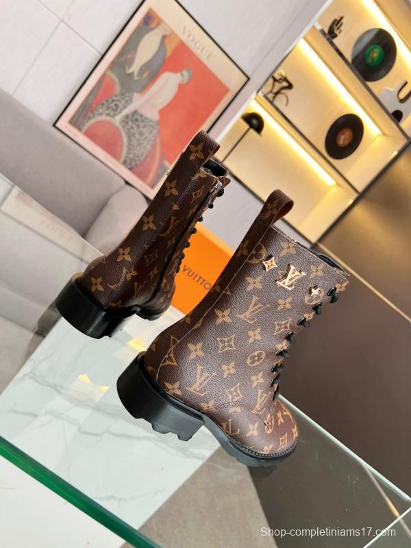 2024 Women Louis Vuitton Brown Leather Ankle Boots MJ00320