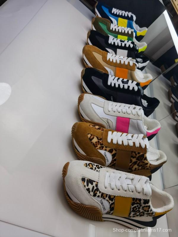 2025 Unisex TOM FORD Yellow Black White Leather Suede Leopard Print Sneakers LY00360(F)/LY00370(M)