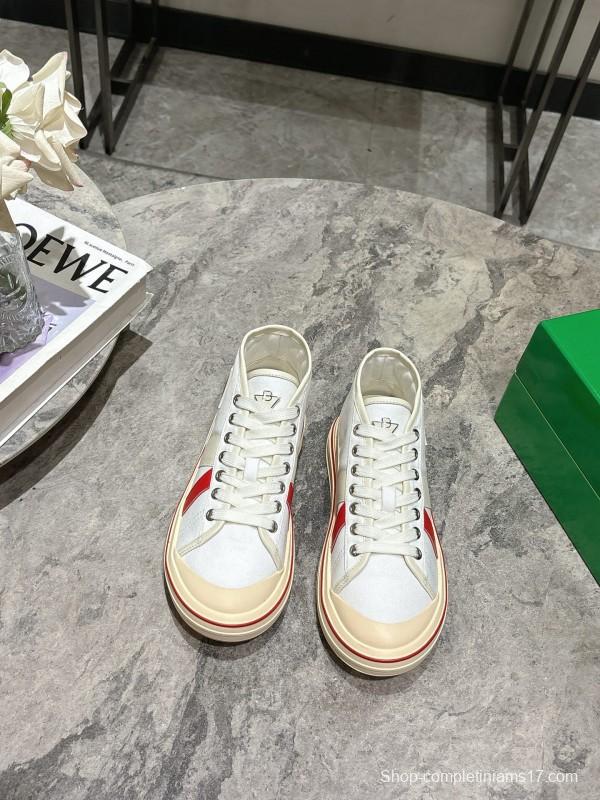 2025 Unisex Bottega Veneta White Red Canvas Lambskin Sneakers Hand Painted KFY00260(F/M)