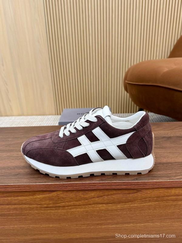 2025 Unisex HOGAN Burgundy White Suede Leather Sneakers