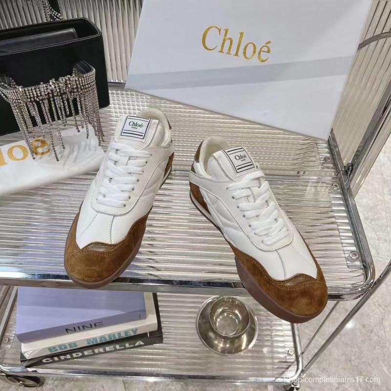 2025 Women Chloé White Brown Leather Suede Sneakers LY00300