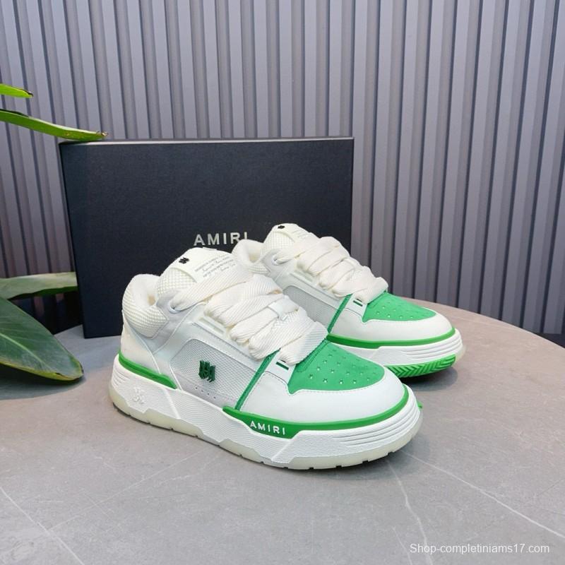 2024 Unisex Amiri White Green Leather Mesh Sneakers MJ00360