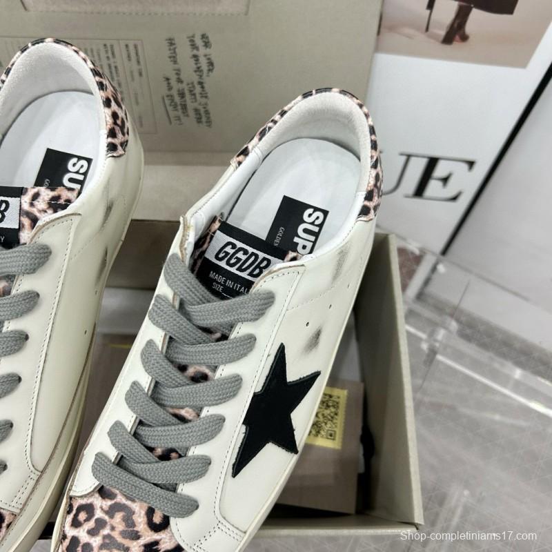 2025 Women GGDB White Black Leopard Print Leather Sneakers