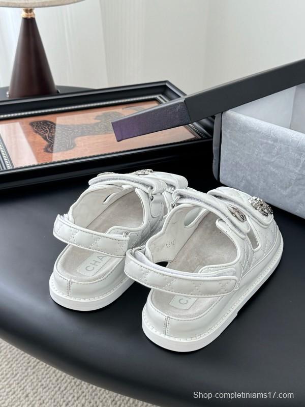 2025 Women Chanel White Leather Sandals LY00320