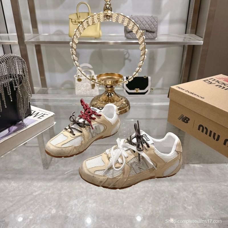 2025 Women New Balance Beige White Leather Mesh Sneakers