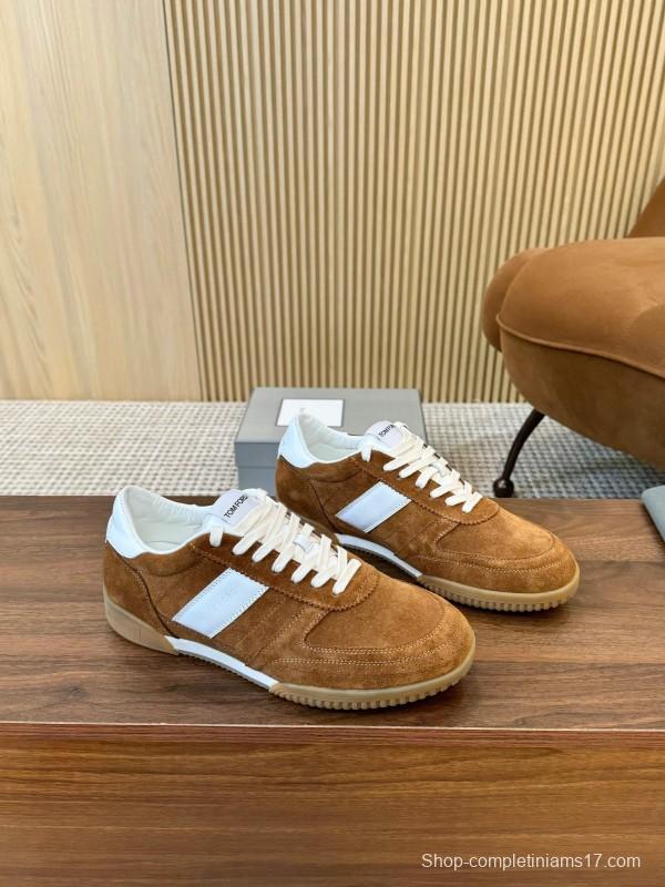 2025 Men TOM FORD Brown White Suede Leather Casual Shoes LY00360