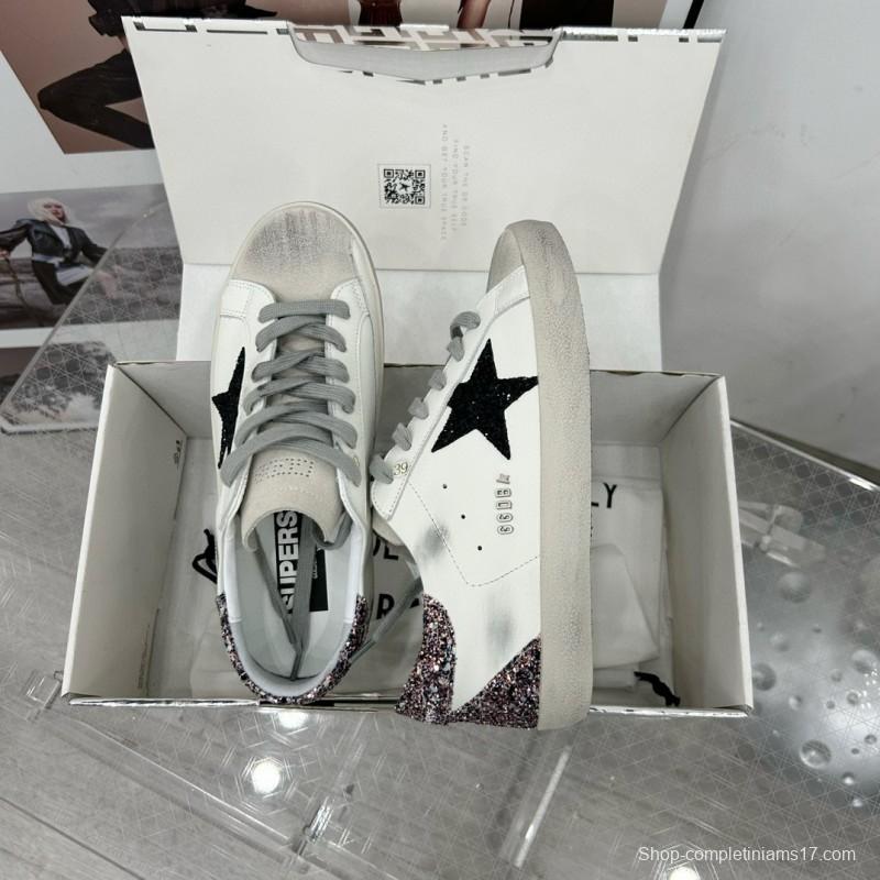 2025 Women GGDB White Black Glitter Leather Sneakers