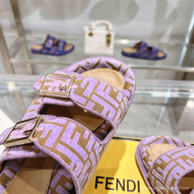 2025 Slippers Fendi Purple Canvas Slippers KFY00250