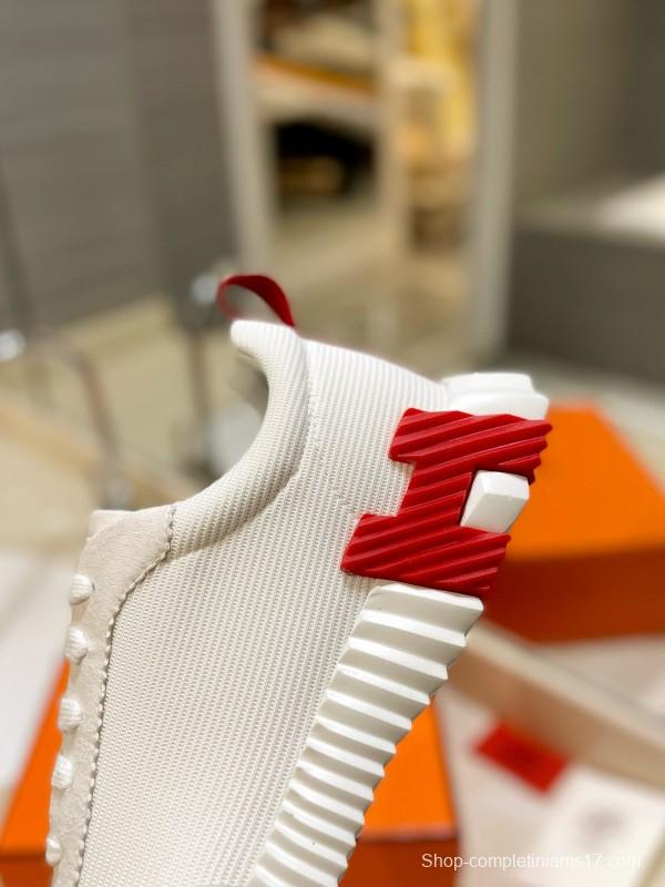 2024 Unisex Hermès White Red Black Leather Mesh Casual Sneakers
