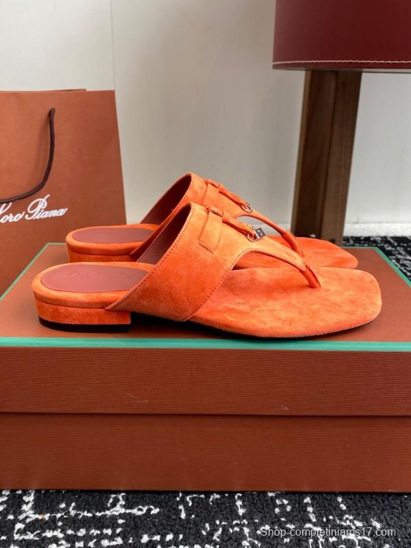2025 Women Le Parmentier Orange Suede Slippers KFY00280