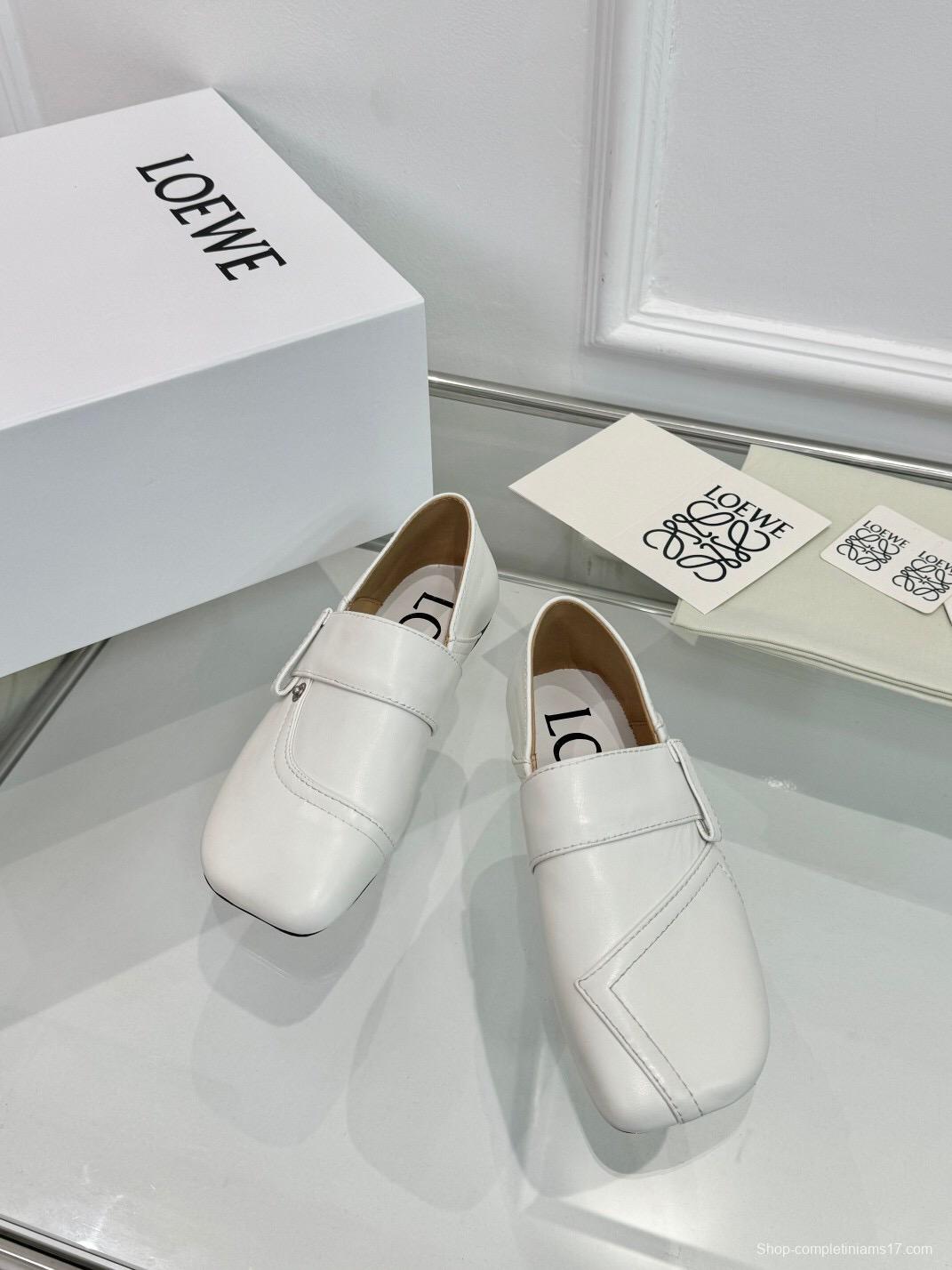 2025 Women Loewe White Leather Loafers LY00291