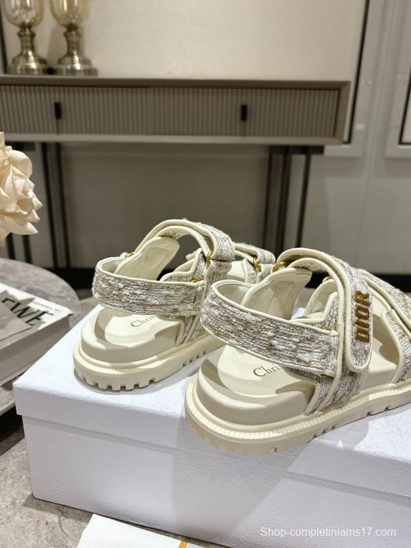 2025 Women Dior White Fabric Leather Sandals KFY00300