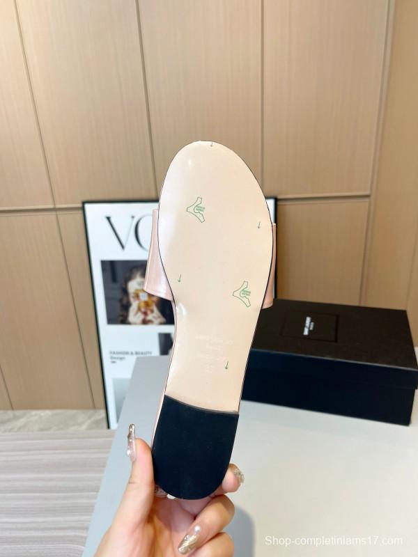 2025 Women Yves Saint Laurent Pink Leather Slippers LY00180