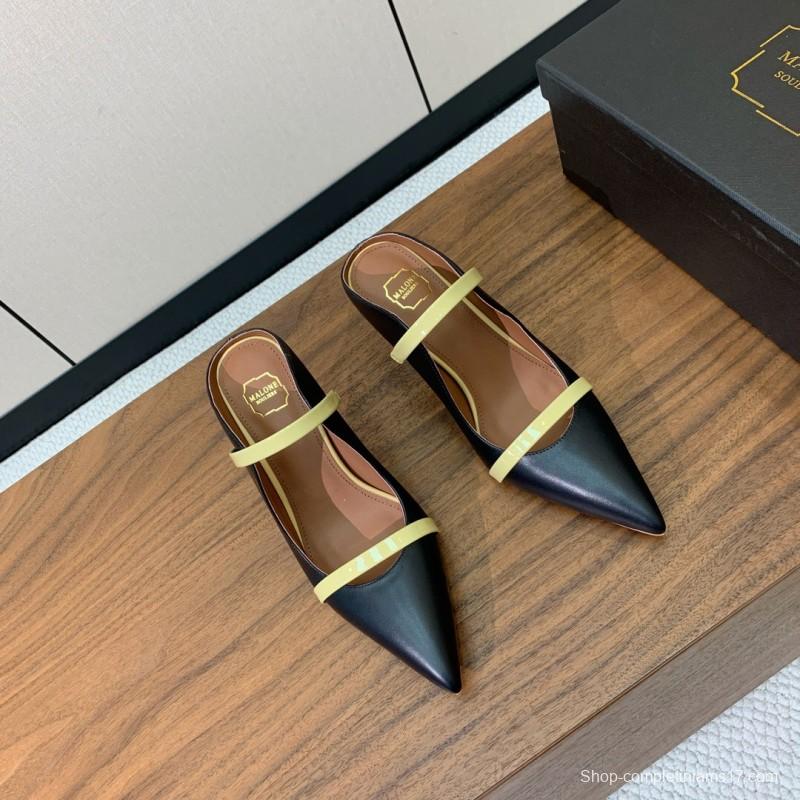 2025 Women Malone Souliers Black Yellow Leather Pumps