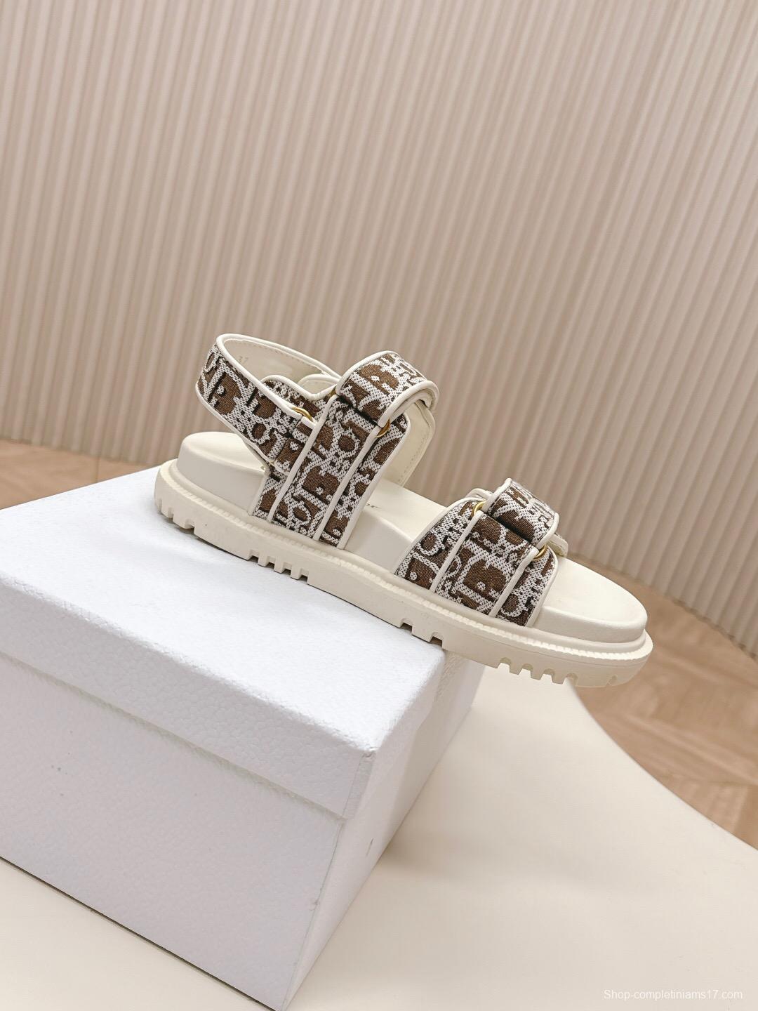 2025 Women Dior Brown Beige Canvas Sandals LY