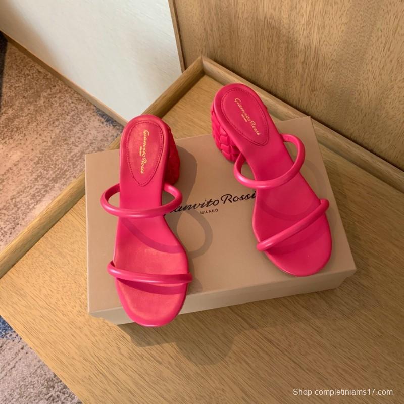 2025 Women Gianvito Rossi Pink Leather Sandals KFY00260