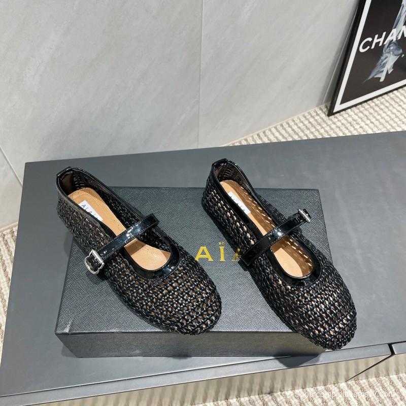 2025/Women Alaïa Black Woven Leather Mary Jane Flats LY00360(F)