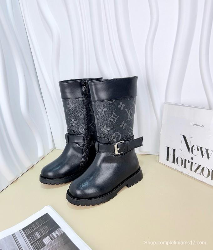 2024 Kids Louis Vuitton Black Brown Leather Boots