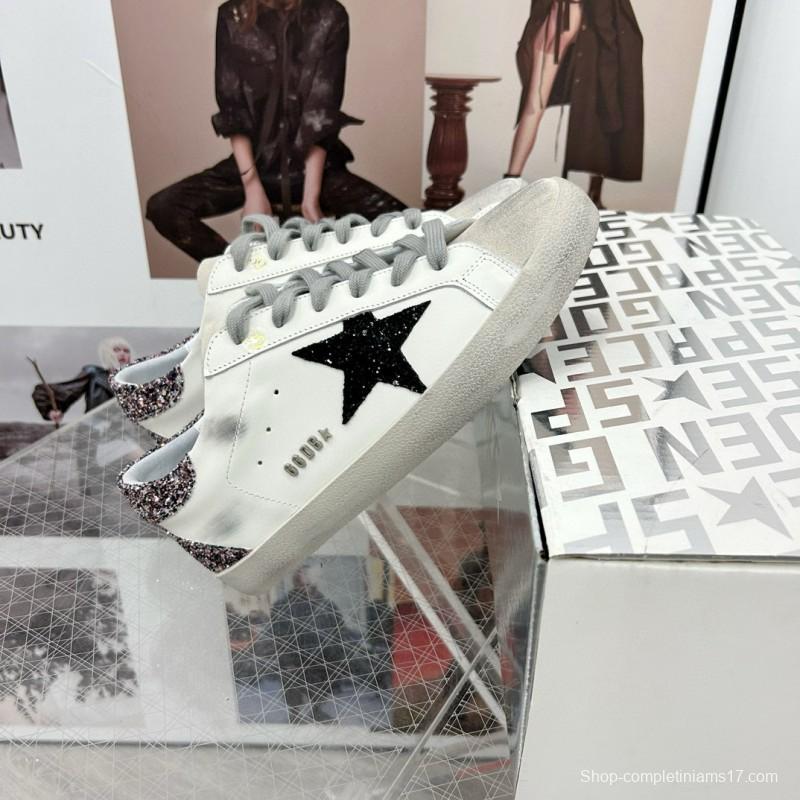 2025 Women GGDB White Black Glitter Leather Sneakers