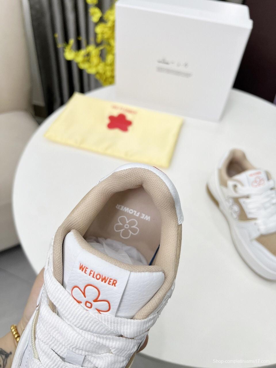 2025 Unisex WEFLOWER White Beige Leather Sneakers LY00280