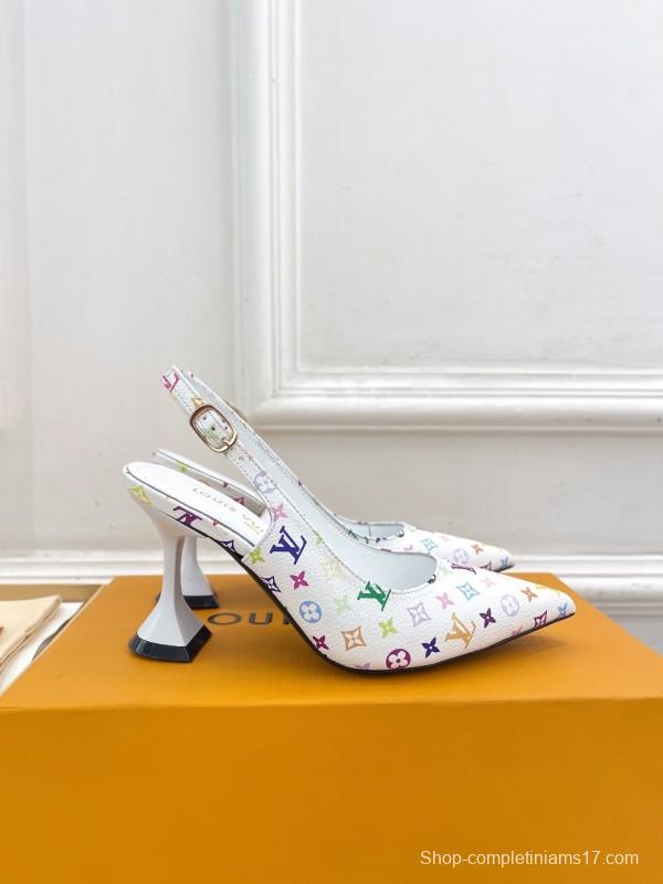 2025 Women Louis Vuitton White Multicolor Leather Heels KFY00280