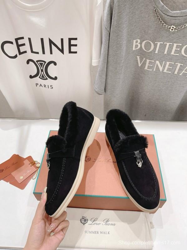 2024 Unisex Le Parmentier Black Suede Leather Wool Loafers MJ00310