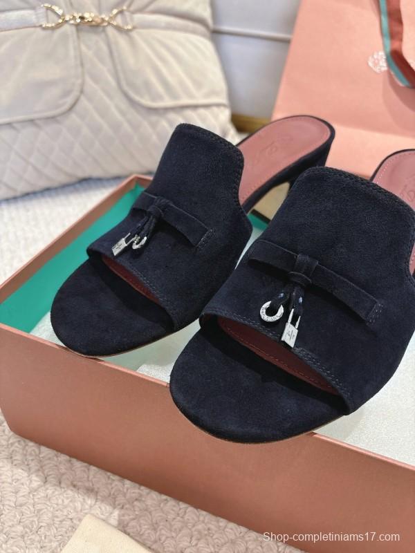 2025 Women LP Navy Suede Heeled Mules