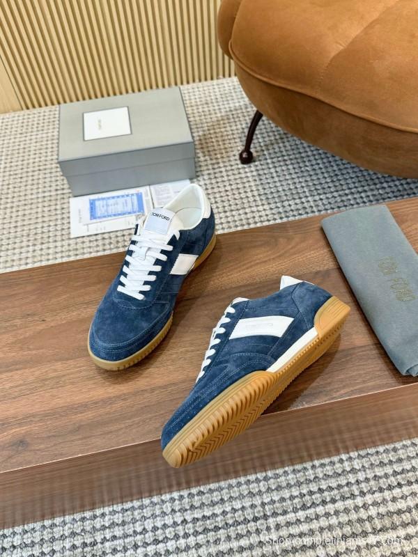 2025 Men TOM FORD Blue White Suede Sneakers LY00360