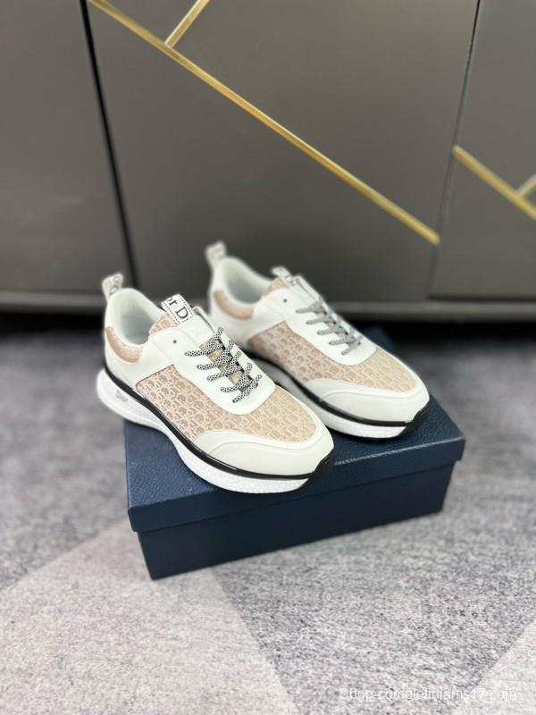 2024 Unisex Dior Beige White Fabric Leather Sneakers MJ00270