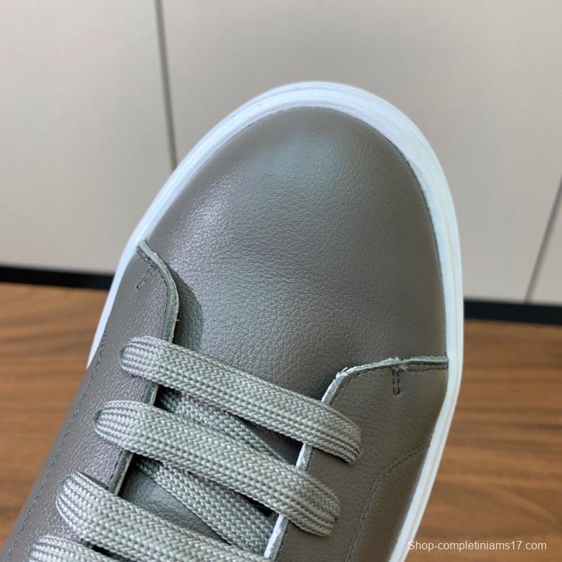 2025 Men Brunello Cucinelli Gray Leather Casual Sneakers Handmade Smooth Finish KFY00310 (M)