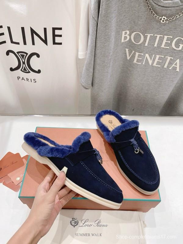 2024 Slippers LP Navy Shearling Loafers MJ00300