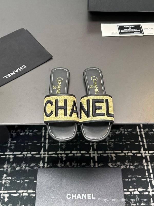 2025 Slippers Chanel Yellow Black Fabric Slide