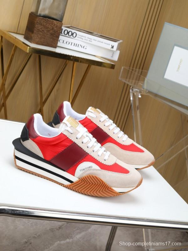 2025 Unisex TOM FORD Red Burgundy White Suede Leather Sneakers LY00360(F)/LY00370(M)