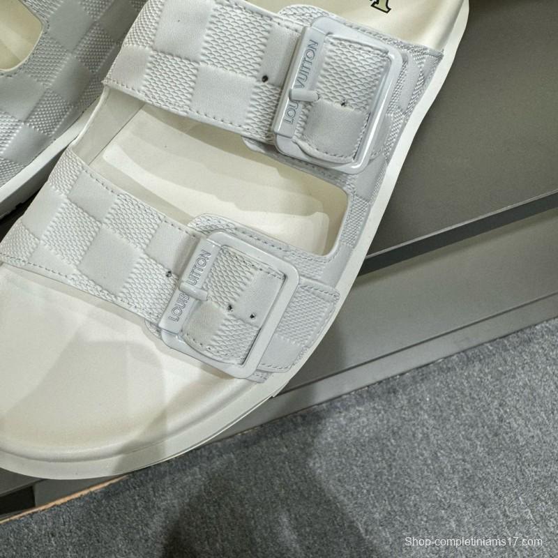 2024 Slippers Louis Vuitton White Leather Slippers