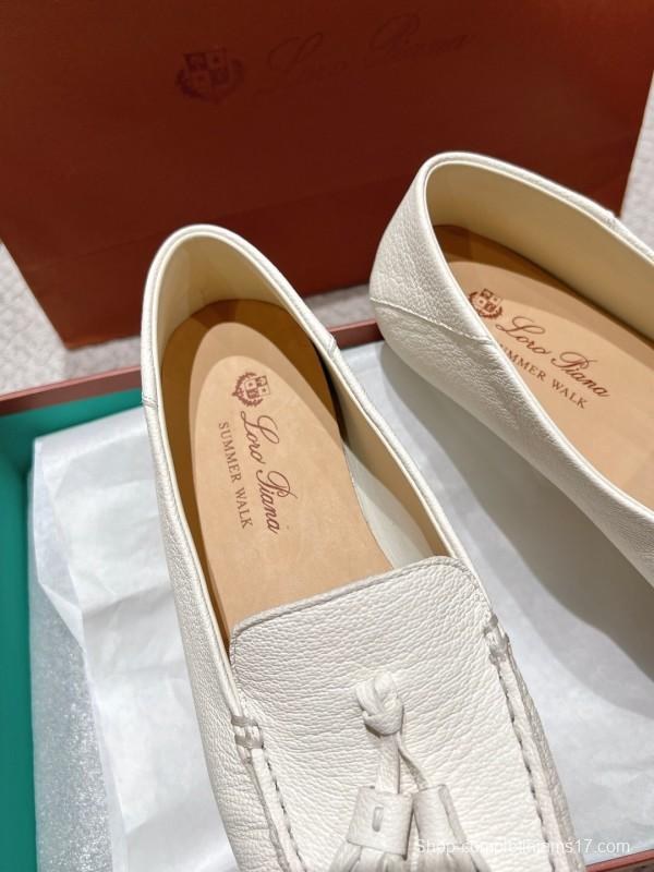 2025 Women Le Parmentier White Leather Loafers Tassel LY00291