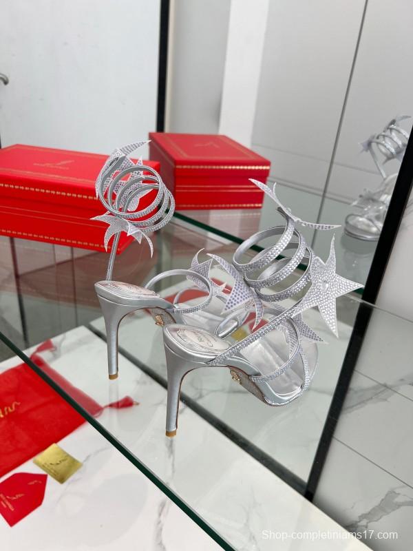 2025 Women RC Silver Crystal Leather High Heels Spiral Strap LY00340
