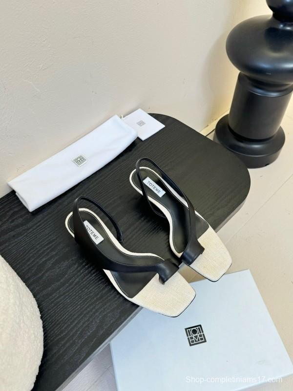 2025 Women Toteme Black White Leather Slingback Sandals