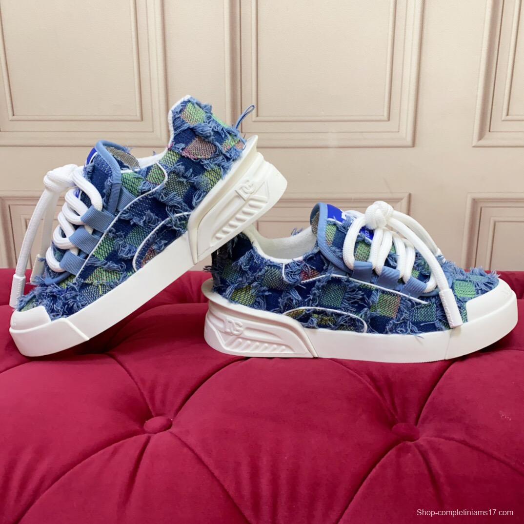 2025 Unisex Dolce & Gabbana Blue Green Denim Fabric Sneakers
