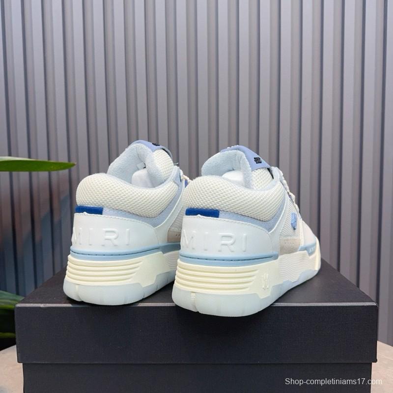 2024 Unisex Amiri White Blue Leather Mesh Sneakers MJ00360