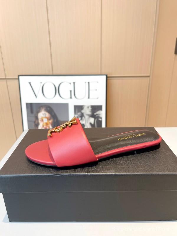 2025 Women Yves Saint Laurent Red Leather Slippers LY00180