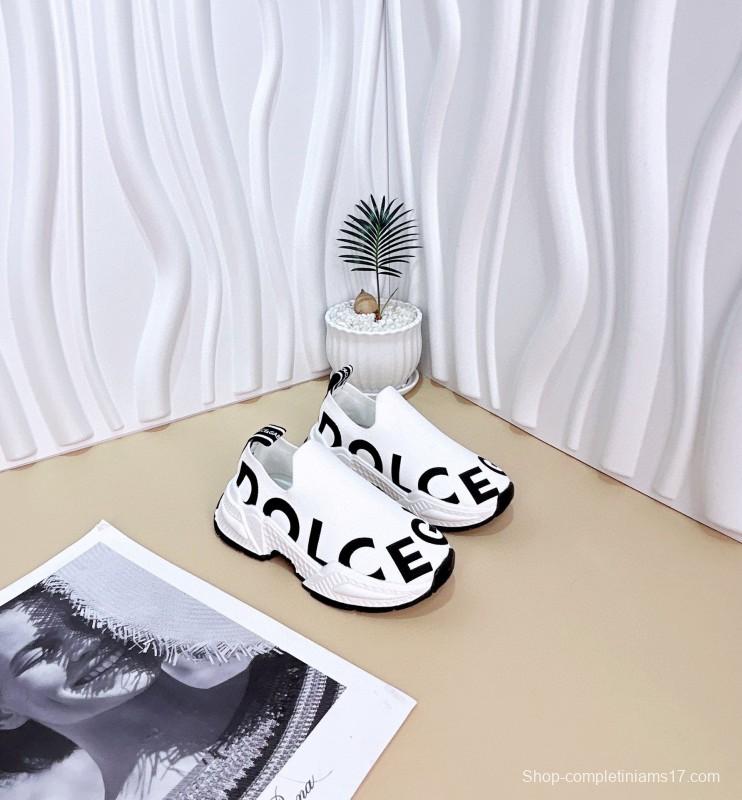 2024 Kids Dolce & Gabbana Pink Black White Fabric Slip-On