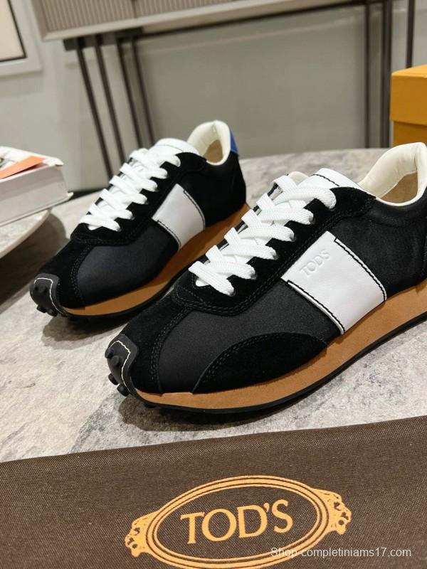 2025 Women TOD'S Black White Nylon Calfskin Sneakers