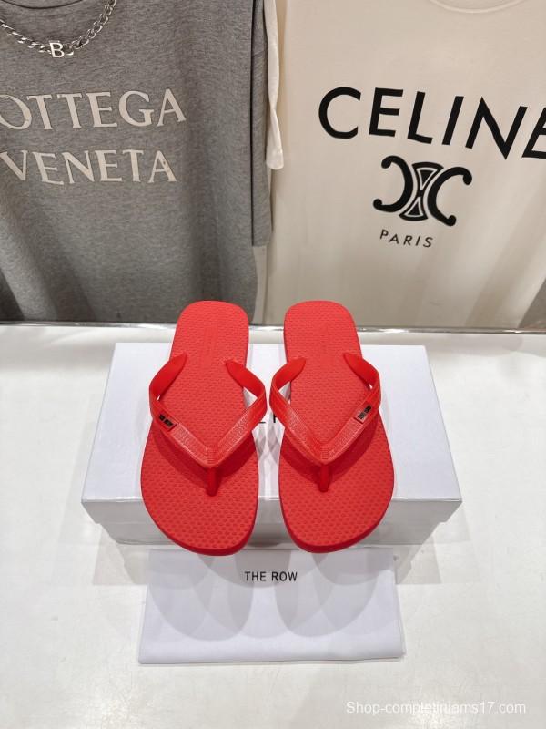 2025 Women The Row Red Rubber Flip Flops Casual Summer Sandals High-Quality Molded Sole KFY00160(F)