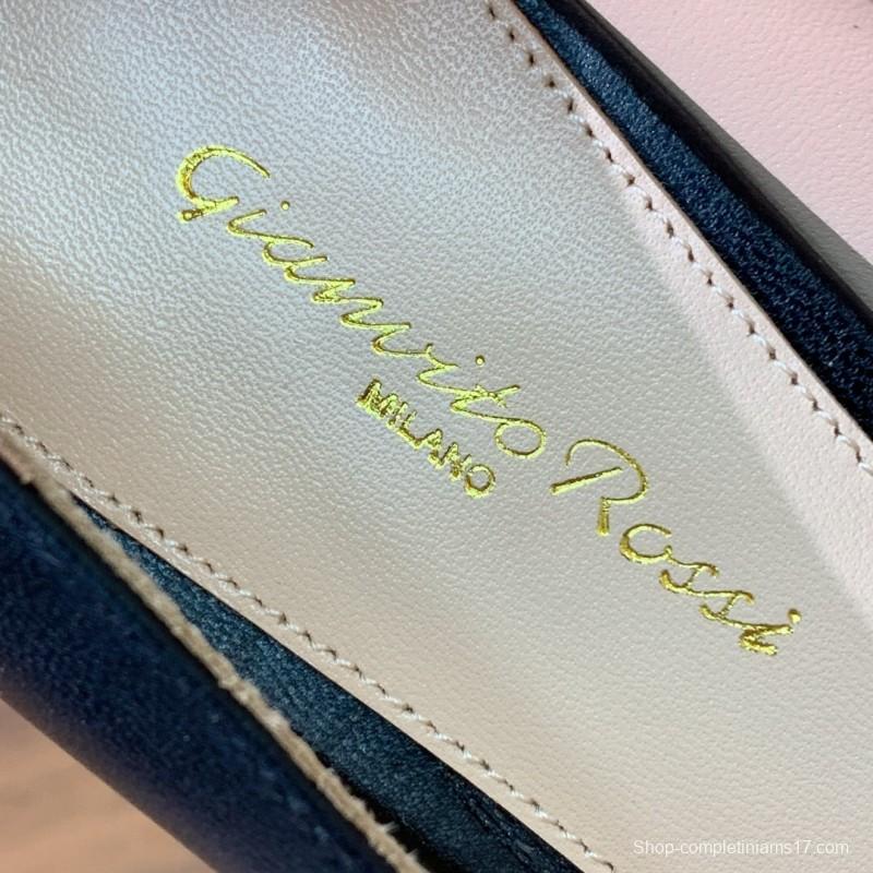 2025 Women Gianvito Rossi Black Leather Pointed Toe Buckle Pumps KFY00300