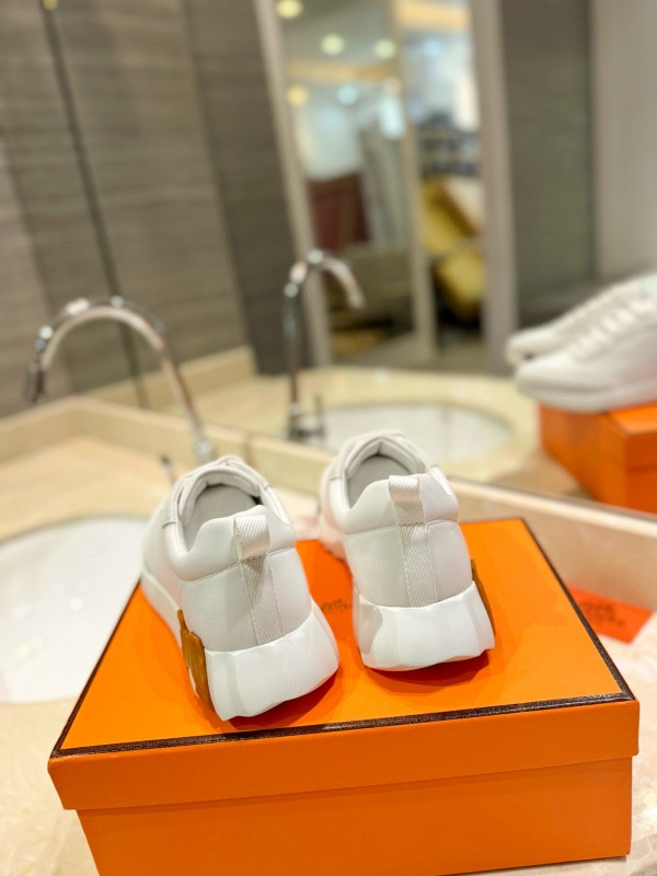 2024 Unisex Hermès White Imported Calf Leather Rain Cloth Casual Sneakers MJ00320