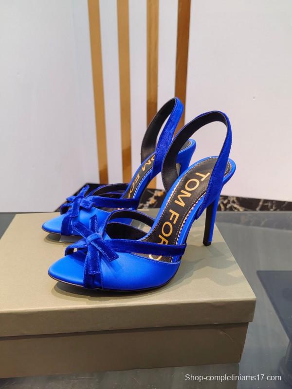 2025 Women TOM FORD Blue Velvet Satin High Heel Slingback KFY00300