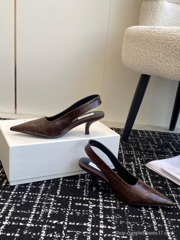 2025 Women Toteme Brown Leather Slingback Pointed Toe Heels