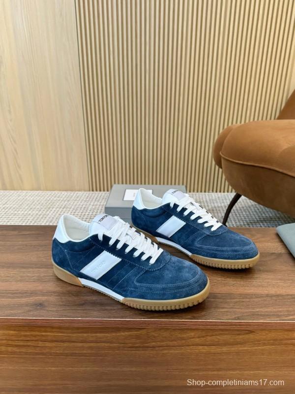 2025 Men TOM FORD Blue White Suede Sneakers LY00360