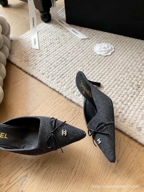 2025 Women Chanel Black Fabric Mules