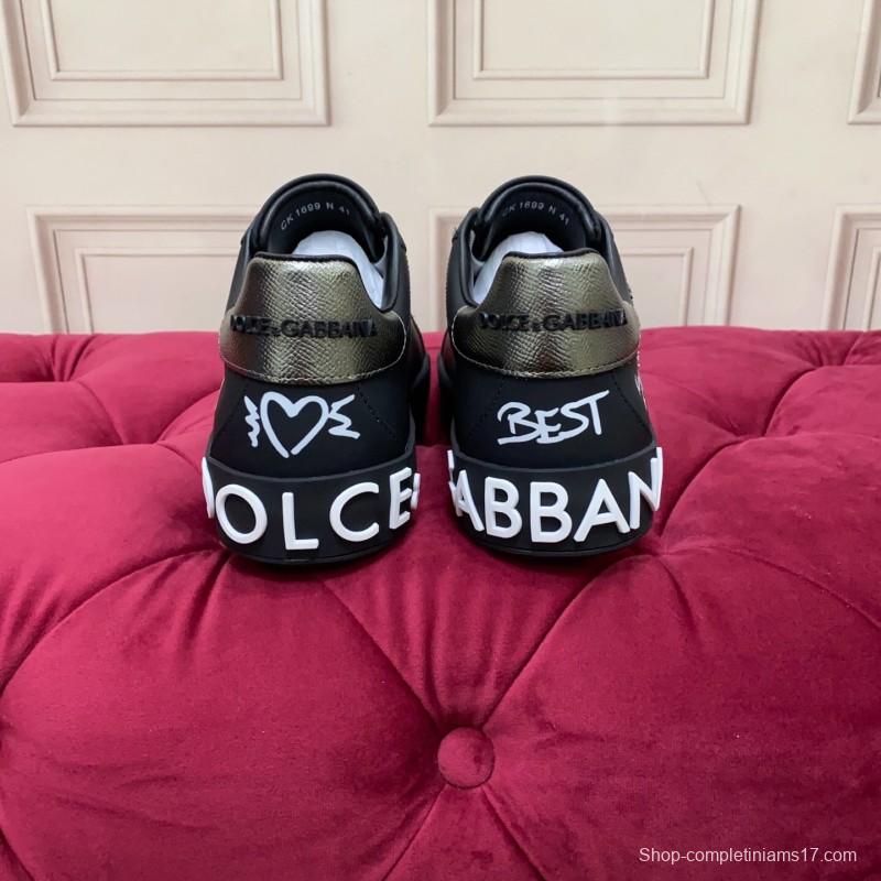 2025 Men Dolce & Gabbana Black Silk Leather Sneakers Crown Embellishment LY00360